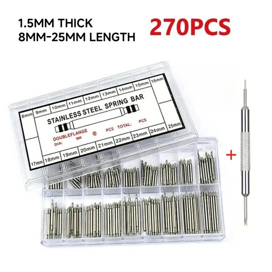 Spring Bar Tool - 270 stuks/doos roestvrijstalen veerstaven, diameter 1,5